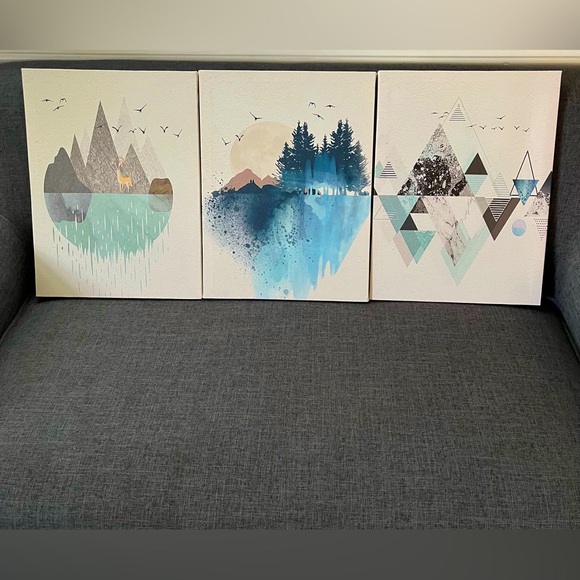 NEW Abstract Geometry Mountain Wall Artworks, 3 Panels, 12x16 inch, 3 Piece Set. - Picture 2 of 11